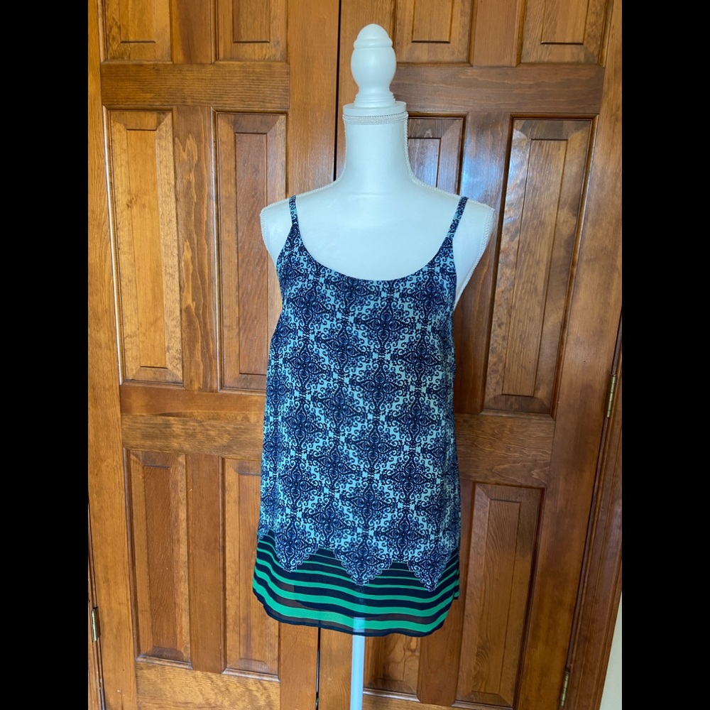 CAbi Ladies Navy/Green Border Cami Tank Top/Sz XS